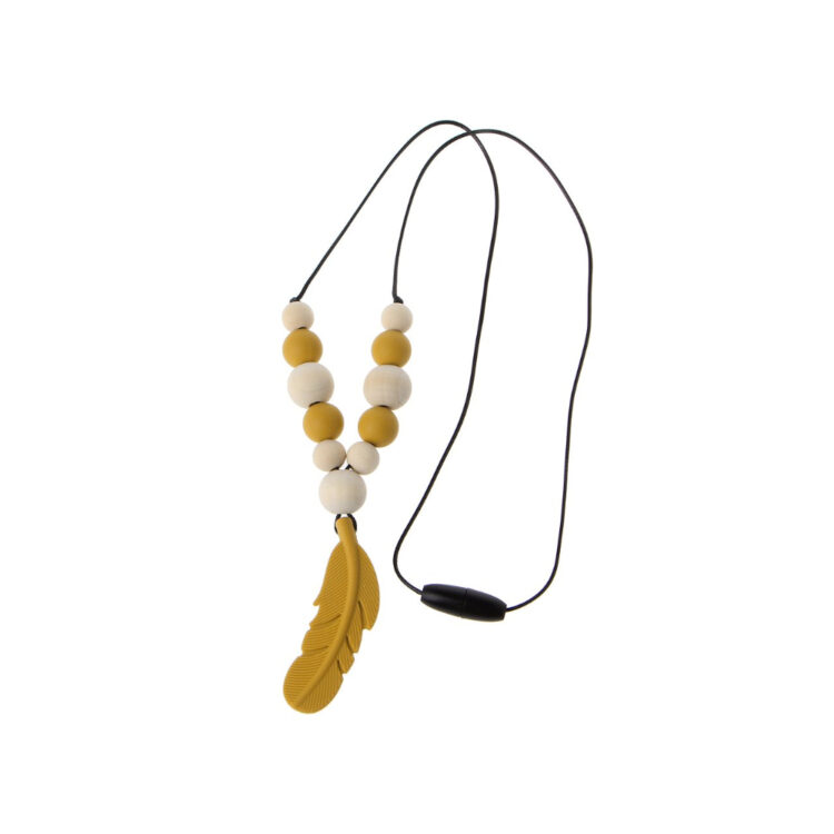 Chewable Multi-Bead Feather Pendant in Saffron