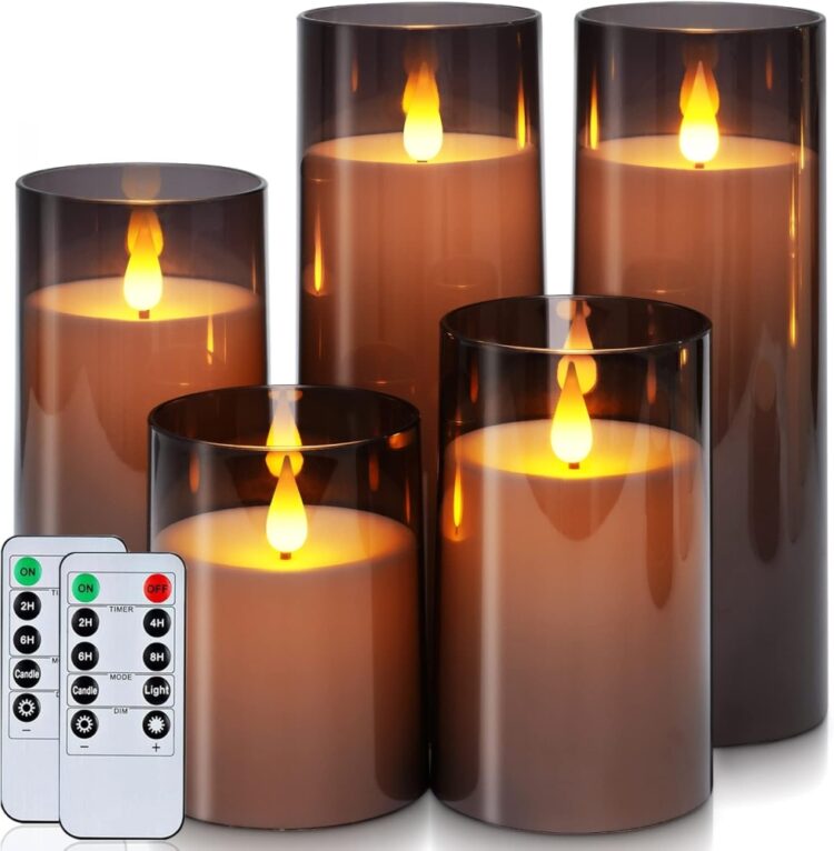 Homemory Flickering Flameless Candles with Remote Control and Timer, Set of 5